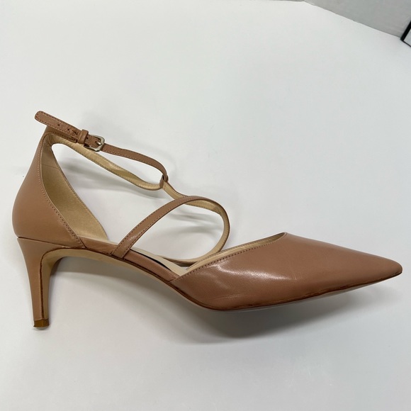 Nude Kitten Heels Pointed Toe T Strap Pumps Low Heel Work Shoes Mary Jane Heeled - Picture 8 of 17